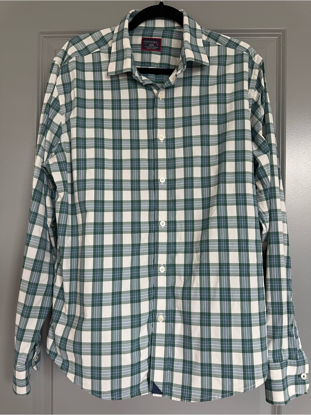 UNTUCKit Green and White Plaid Button-Down Shirt